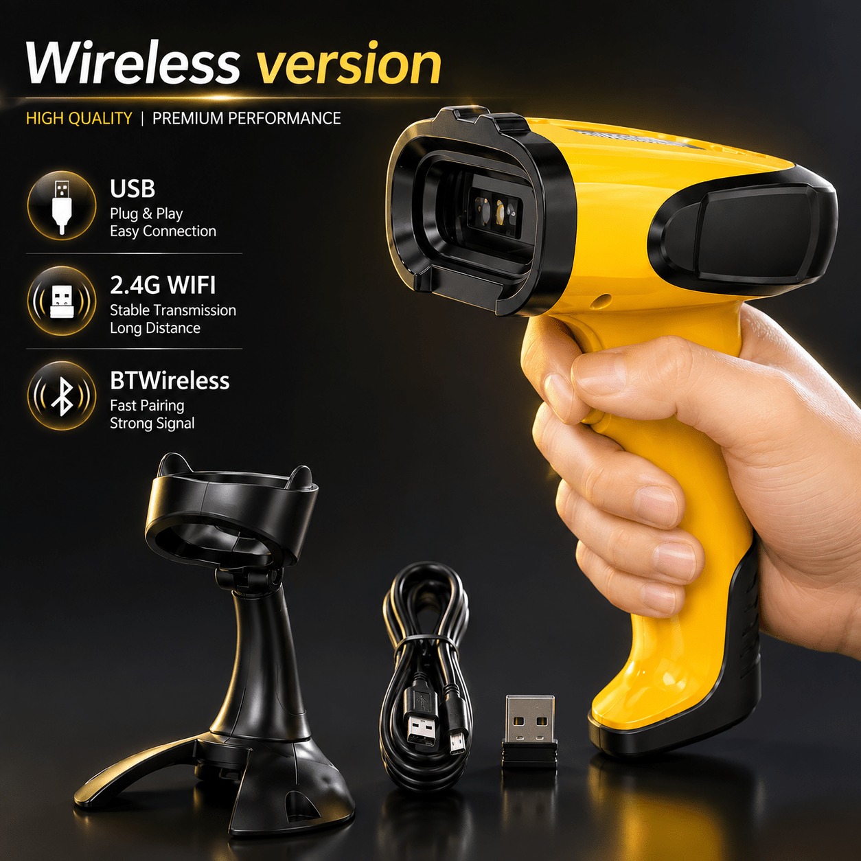 Handheld 2d Barcode Scanner, Portable Usb Wired/2.4gwifi Wireless Bt Wireless, 2d/1d Reader For Transportation Warehouse Supermarket Store Fast Recognition Barcode Reading