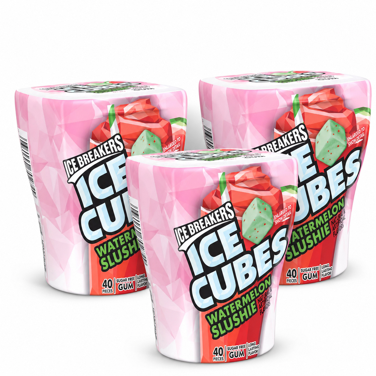 TEMU Ice Breakers Ice Cubes Watermelon Slushie Sugar Free Gum, Long Lasting Flavor, Soft Chewing Gum, 40 Pieces Per Container, 3 Pack