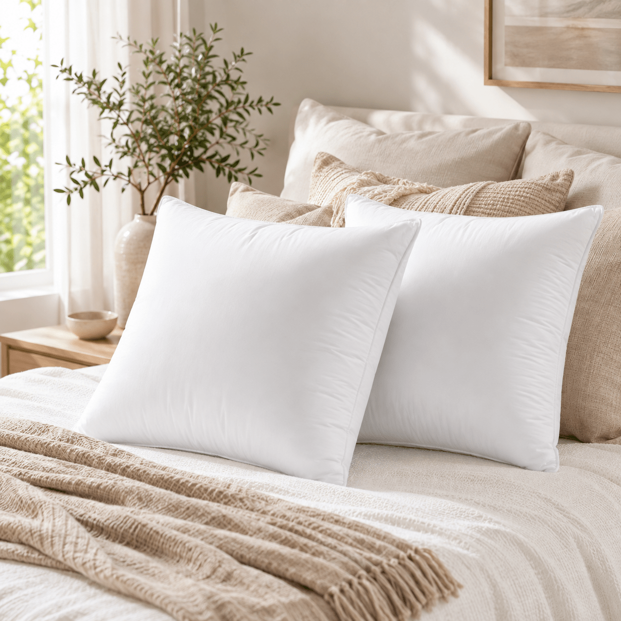 TEMU Ed Set Of 2 Square Throw Pillows Inserts For Couch, 18 X 18 Pillow Inserts, White Euro Decorative Pillows For Bed Sofa Living Room