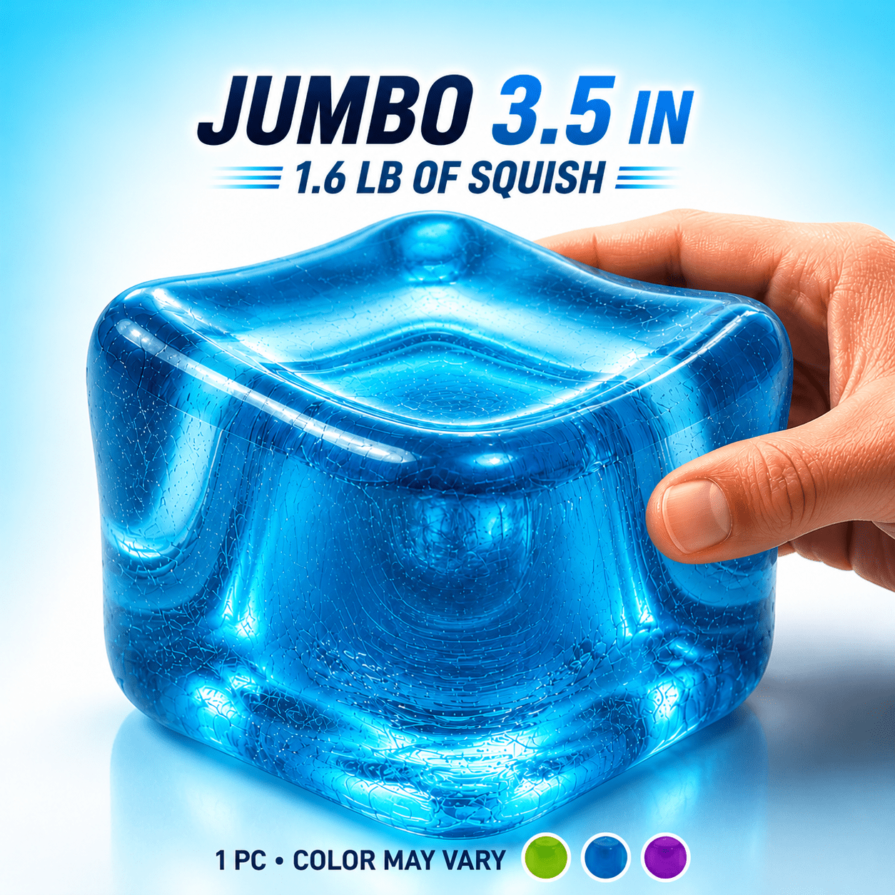 TEMU Jumbo Gel Stress Cube, 3.5 Inch Extra Large 1.6 Lb Sensory Fidget Toy For Teens Ages 12+ And Adults, Assorted Color, 1 Piece