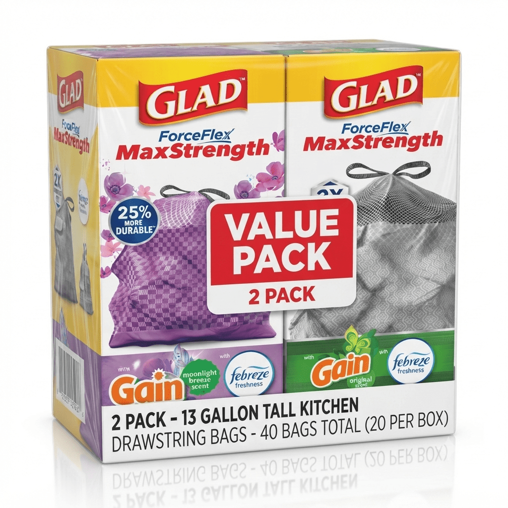 TEMU Glad Tall Kitchen Drawstring Trash Bags, 13 Gallon, Pack ( & Original Scent With ), 40 Bags Total (2-pack Of 20)