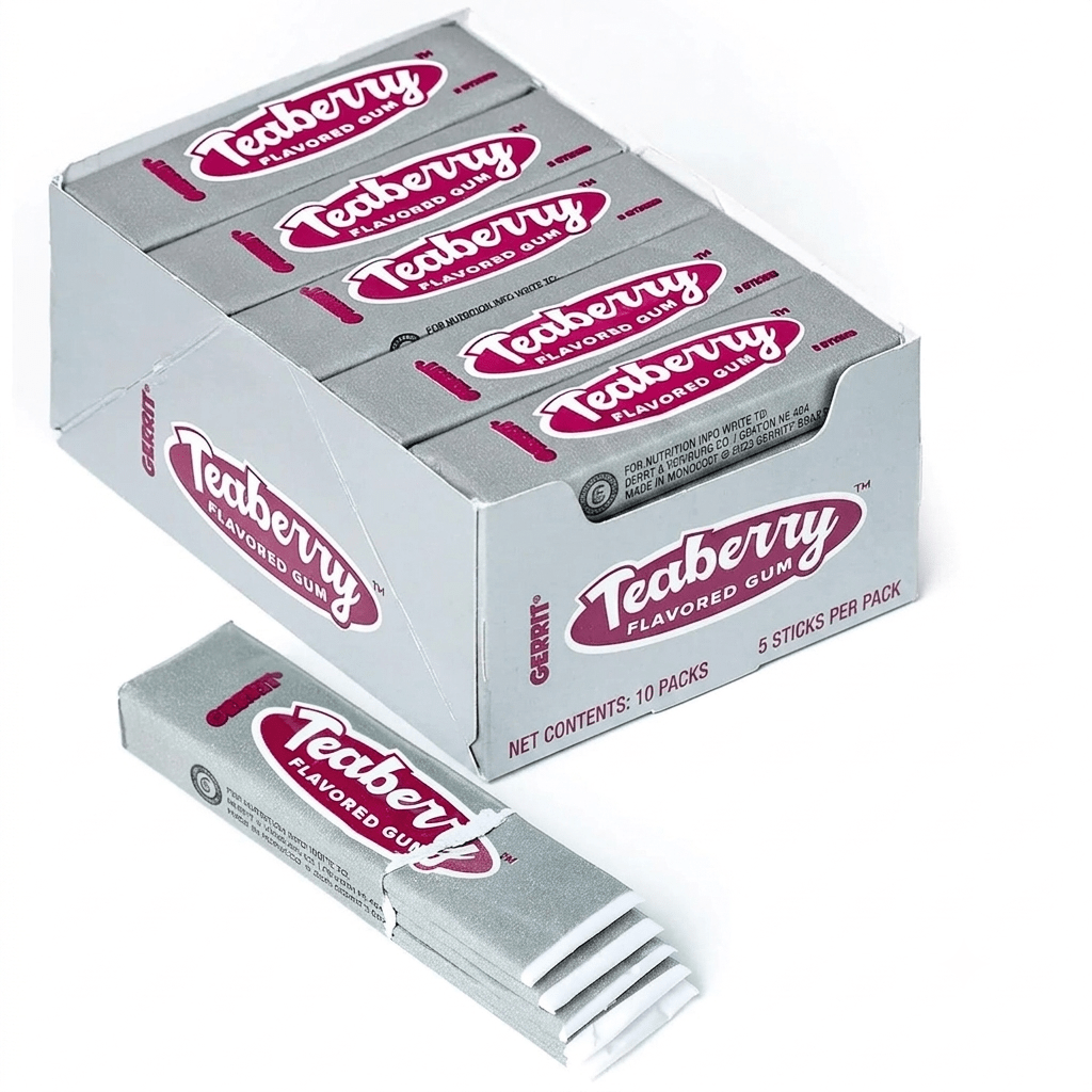 TEMU Gerrit's Teaberry Chewing Gum, 10 Packs (5 Sticks Per Pack) | Classic Teaberry Flavor Vintage Gum, Nostalgic Old-fashioned Candy