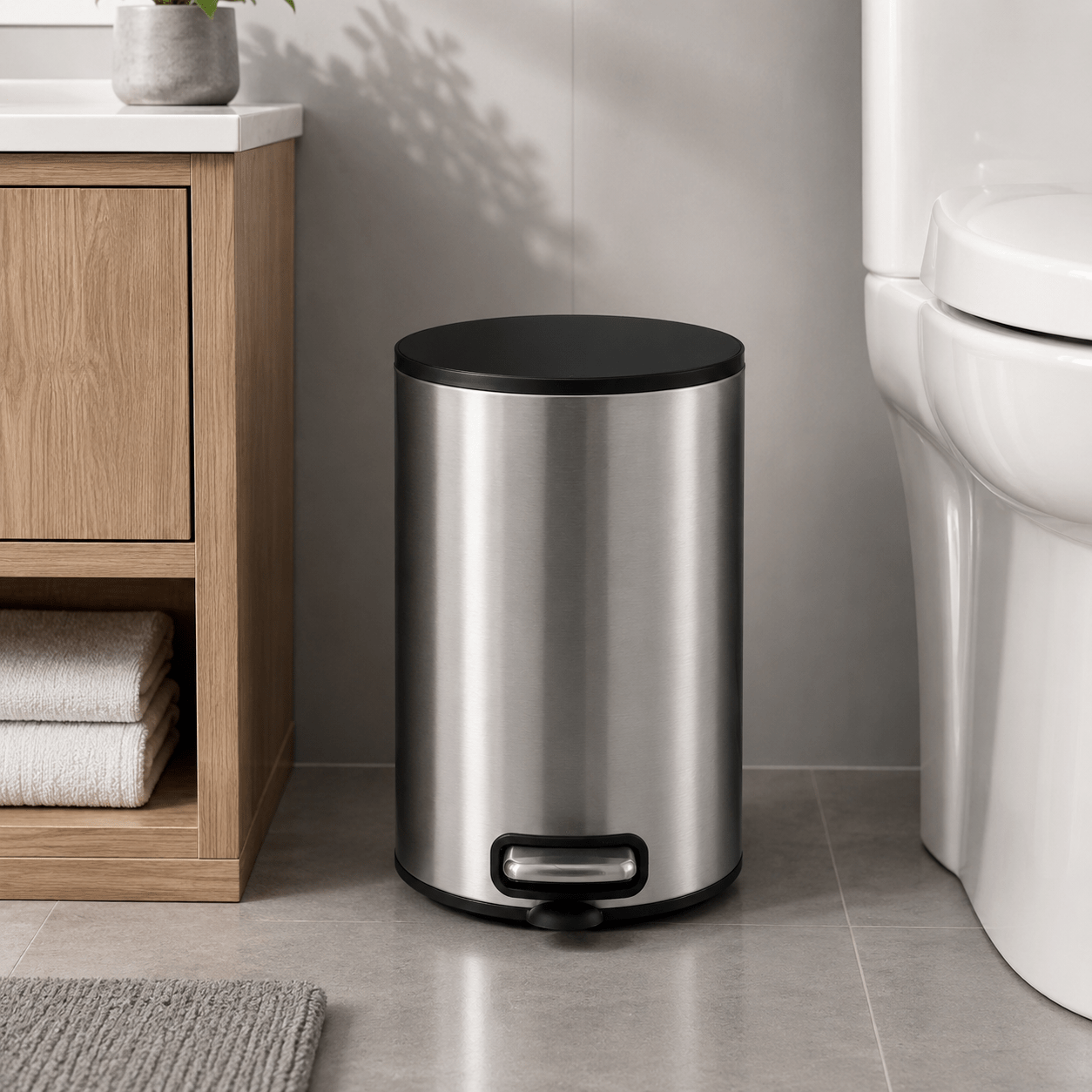 5l Stainless Steel Kitchen Trash Can Compact Waste Bin With Lid