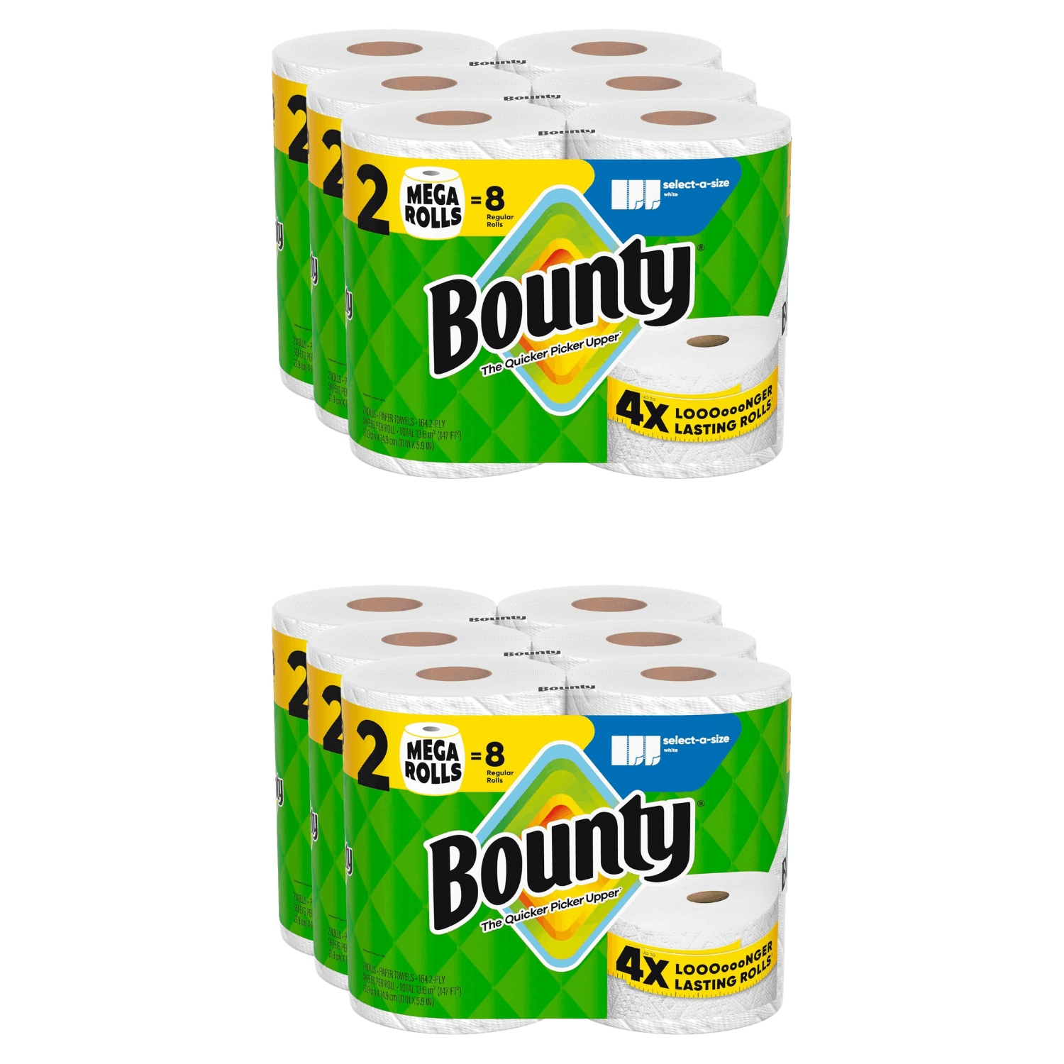 TEMU (pack Of 2 +2 ) Bounty -a-size Paper Towels, White, Total 4 = 16 Regular Rolls