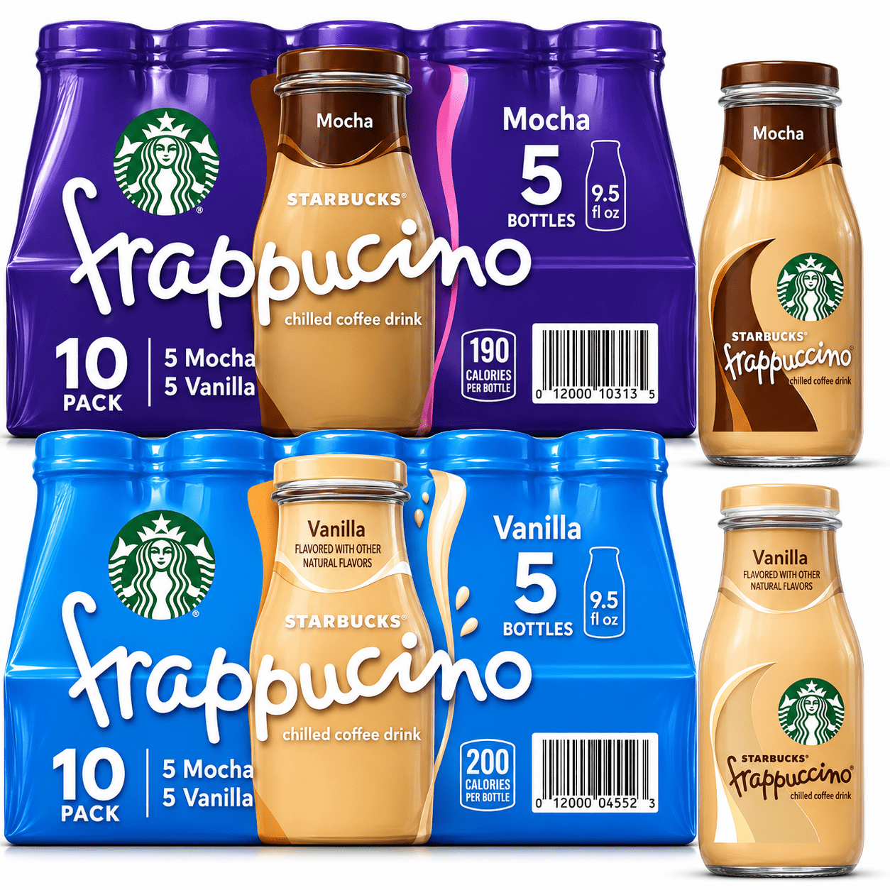 TEMU (10 Pack) Frappuccino Chilled 5x Bottles Of Mocha Coffee Drink And 5x Bottles Of Vanilla Coffee, 9.5 Oz Total 10 Count