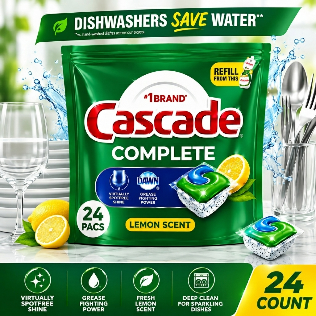 TEMU Dishwasher Detergent  24 Count  Complete Cleaning Action Scent