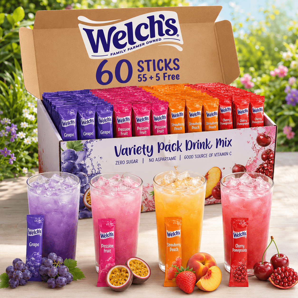 TEMU Welch’s Singles To Go Variety Pack Drink Mix – Grape, Passion Fruit, Strawberry Peach & Cherry Pomegranate Flavors