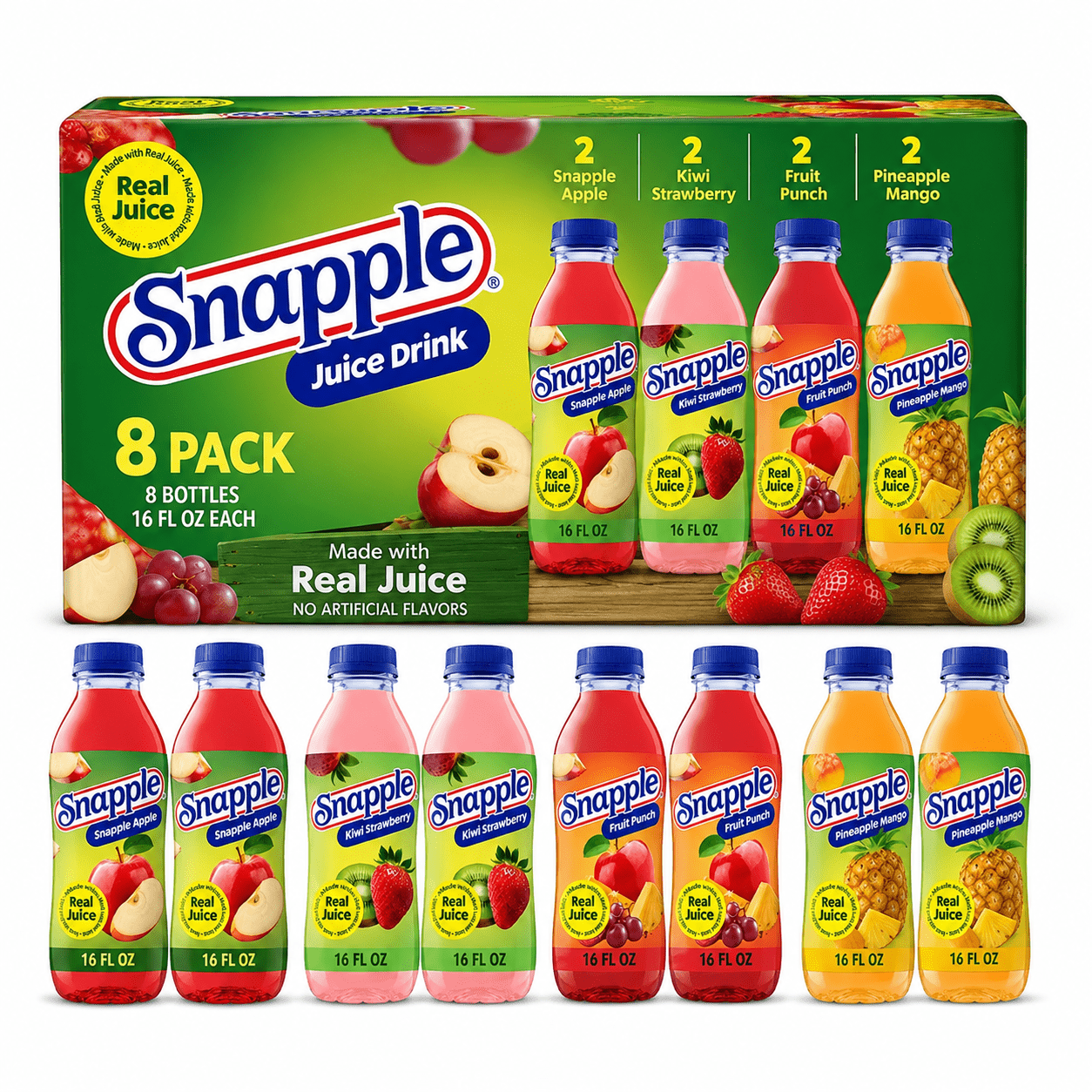 TEMU 8 Pack Snapple Juice Drink Variety Pack, 16 Fl. Oz. Enjoy Different Flavore In 1 Package That Contain 8 Pack Variety Of Snapple