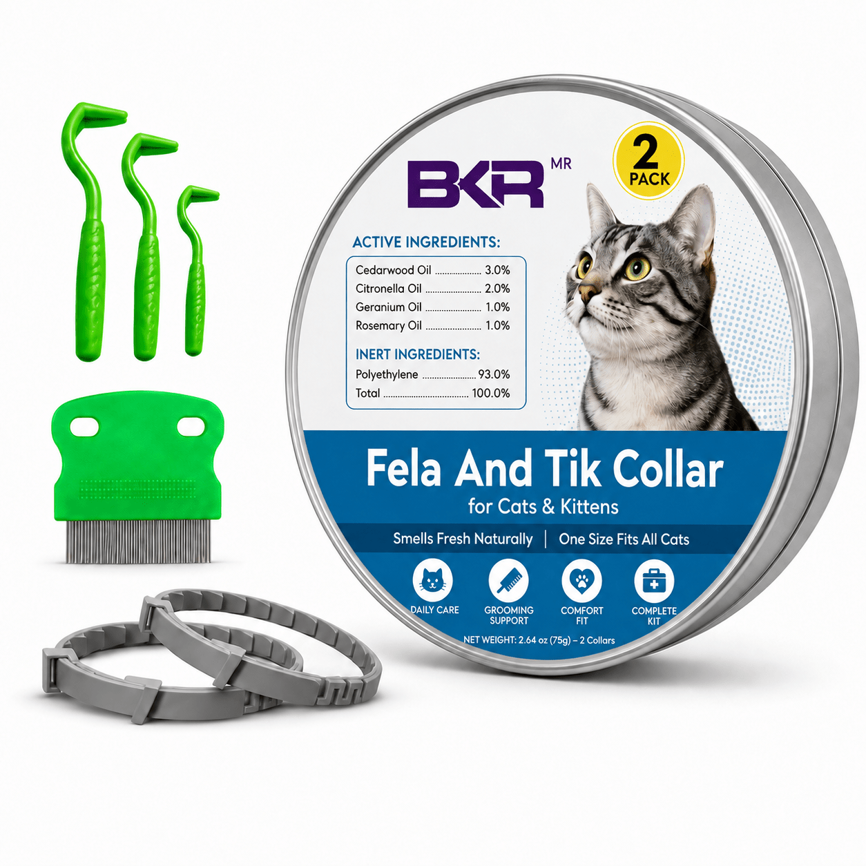 TEMU Cat And Tik Collar (2 Pack) 8 Months Protection Adjustable Cat Collar With Pet Comb, Tweezers Set