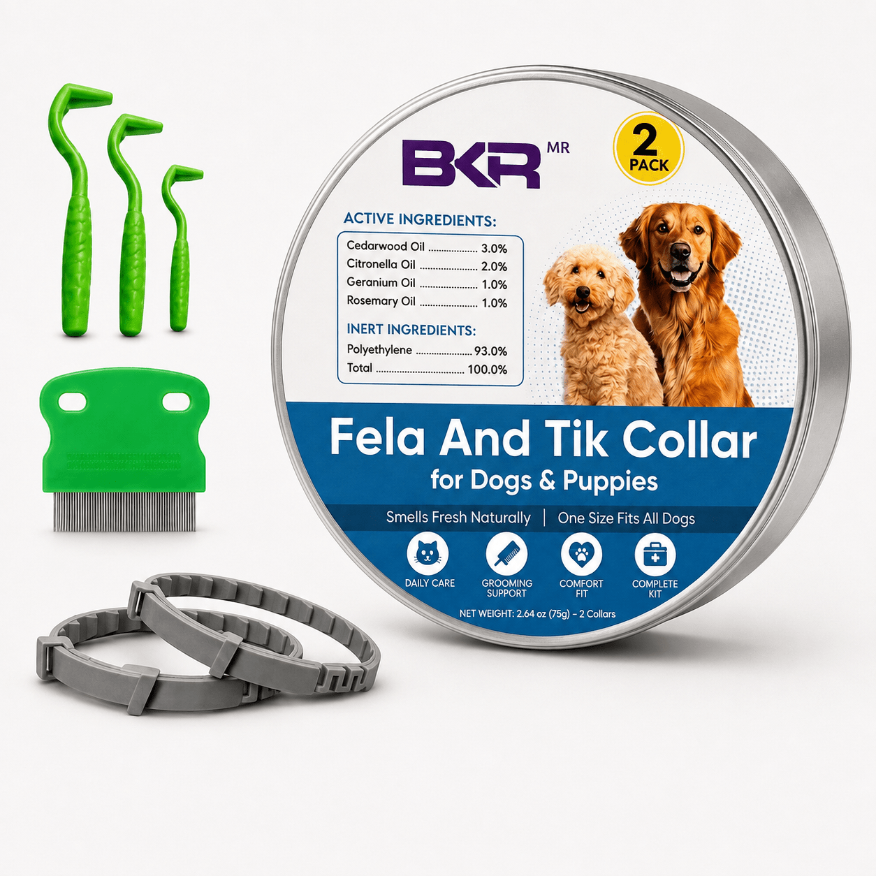 TEMU Dog And Tik Collar (2 Pack) 8 Months Protection Adjustable Dog Collar With Pet Comb, Tweezers Set