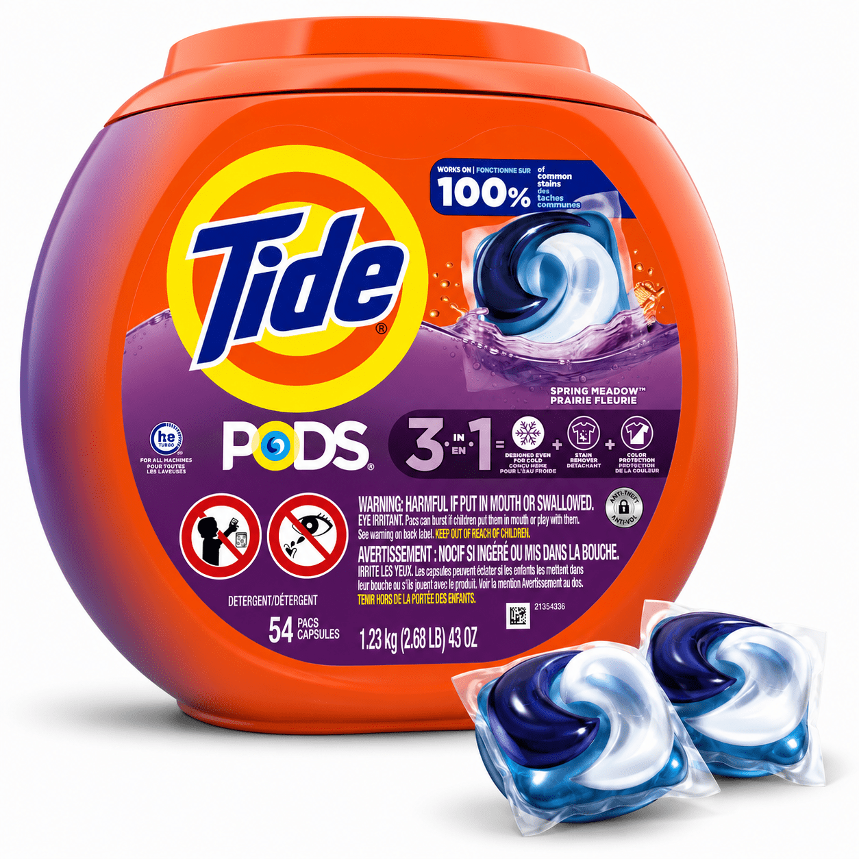TEMU Pods Laundry Detergent , 3-in-1 Stain Remover, , , He Compatible, Scent, 54 Count (packaging May )