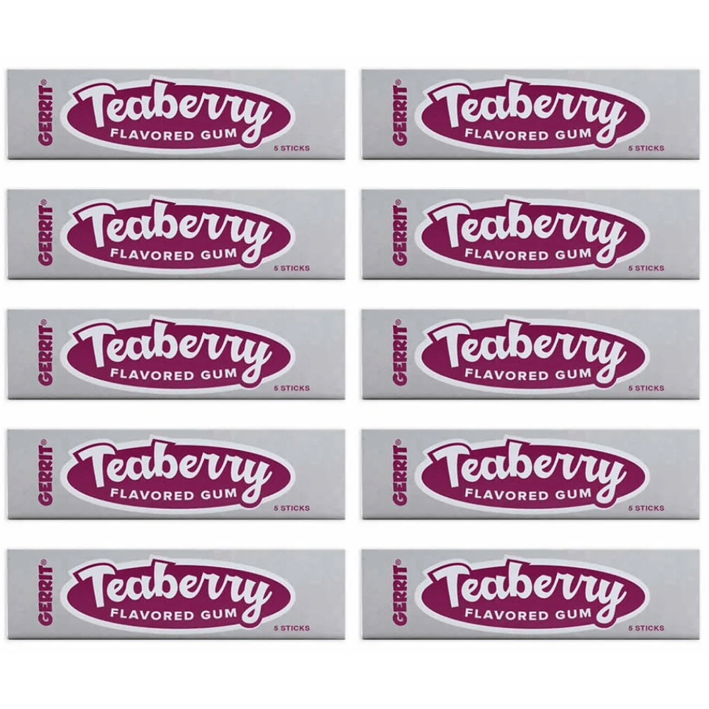 TEMU Gerrit Teaberry Chewing Gum 5-stick Single Facing Display – Pack Of 10 | Classic Sweet & Refreshing Teaberry Flavour