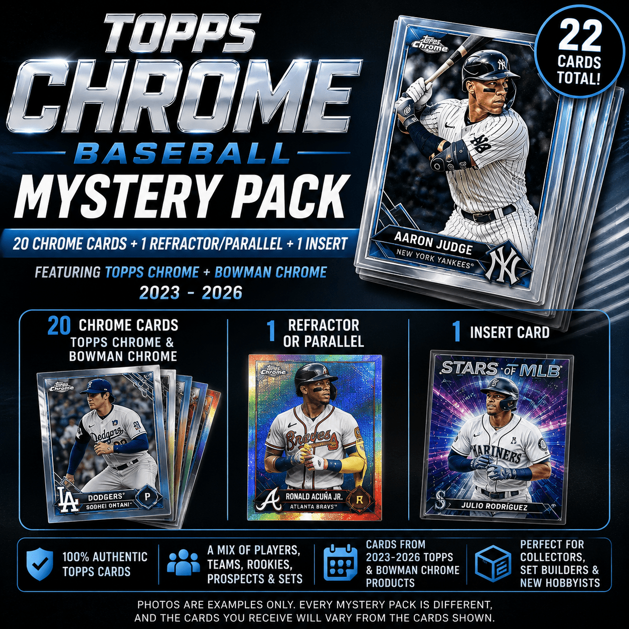 TEMU 20 Cards Mystery Pack (2023-2026) + 1 Refractor/parallel + 1 Insert
