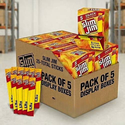 item picture pack of jim original 0 25 oz packs 5 sticks per box high protein meat snacks packing change