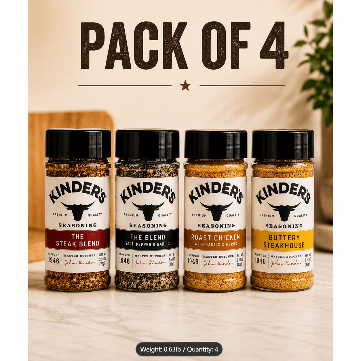 TEMU Kinder's Seasoning Variety Pack Of 4, Net Wt. 0.63 Lb, Steak Blend, Buttery Steakhouse, The Blend & Roast Chicken