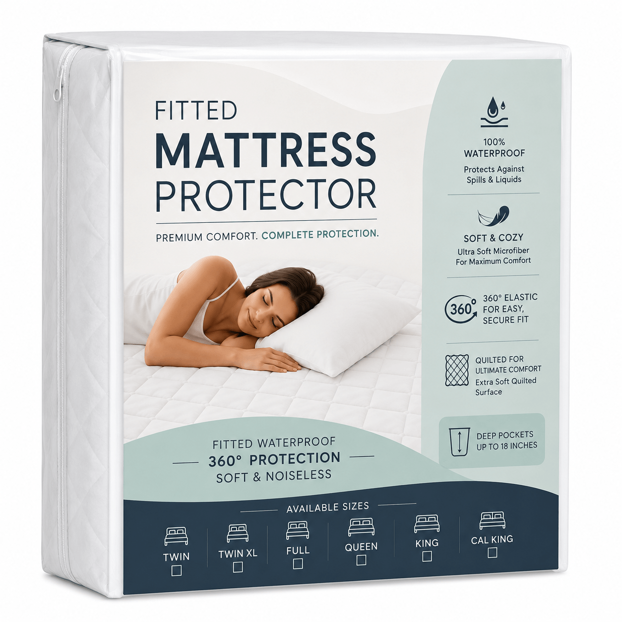 TEMU Premium Quilted Waterproof Mattress Protector, Luxury Ultra Soft Mattress Pad Cover With Deep Pocket Stretch Skirt, Breathable , Noiseless
