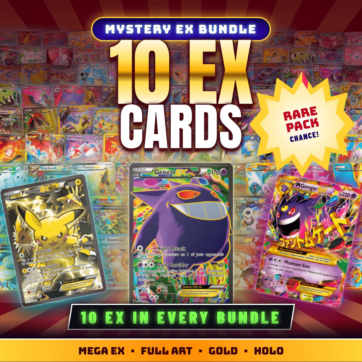 TEMU Pokémon Mystery Ex Bundle – 10 Ex Cards Pack | Mega Ex, , Gold & Rare | Authentic Trading Cards Gift Set For Kids & Collectors