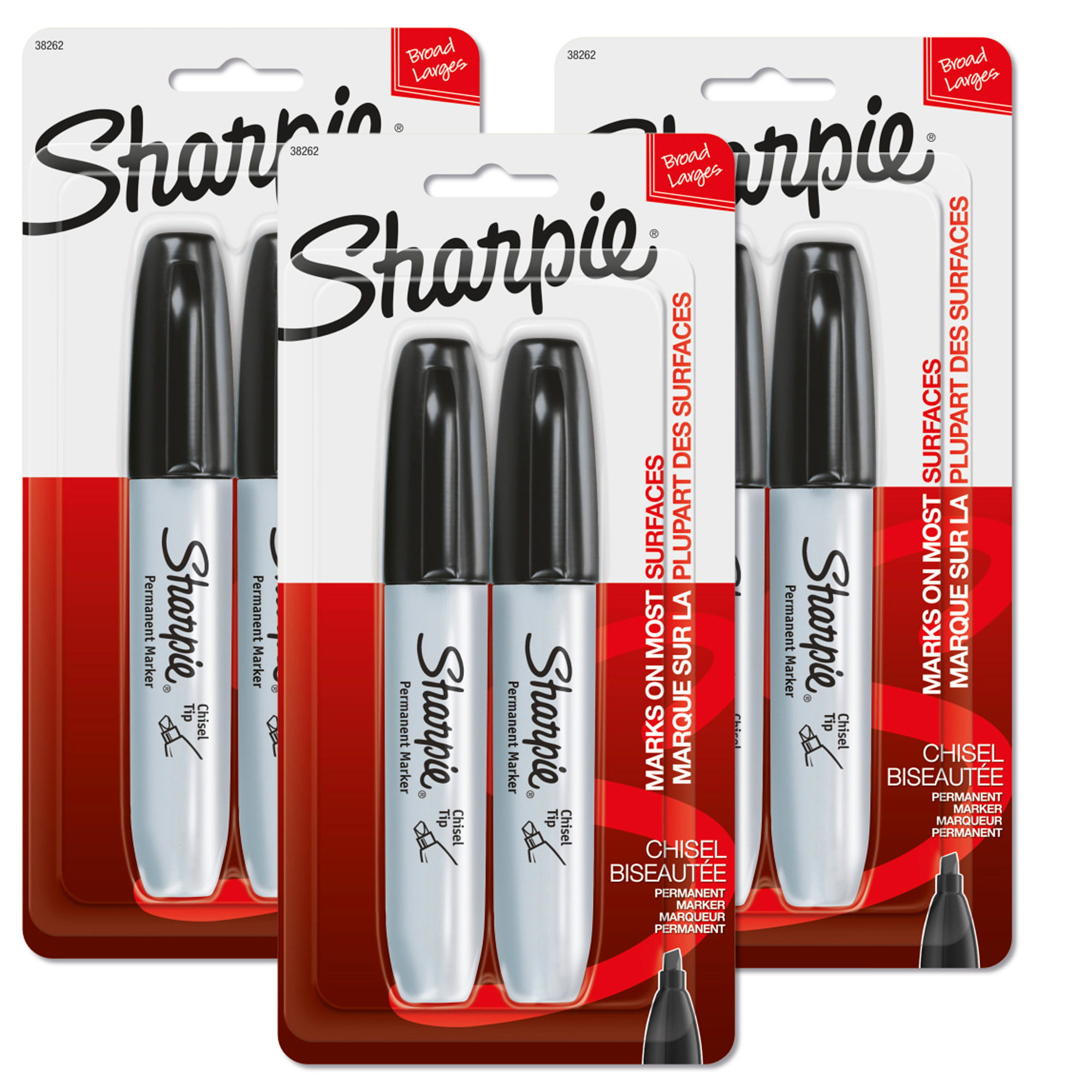 TEMU Sharpie Permanent Markers, Black, Chisel Tip, 2 Count Per Pack, 3 Packs – 6 Markers Total
