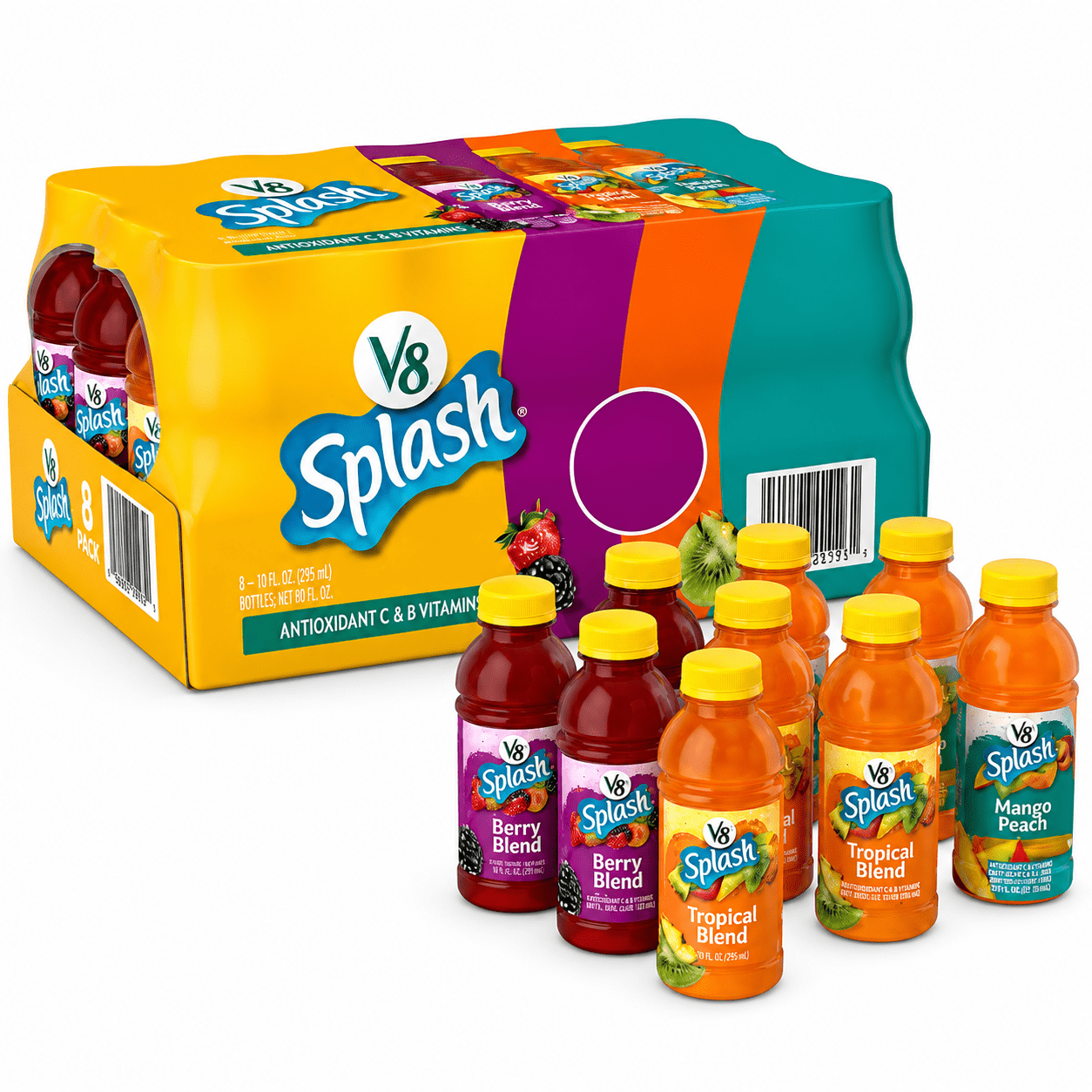 TEMU V8 Splash Variety Pack Drink, 12 Fl. Oz. Bottles, 6 Ct Assorted Fruit-flavored Juice Drinks, Ready-to-drink Beverage Variety Pack, Great For