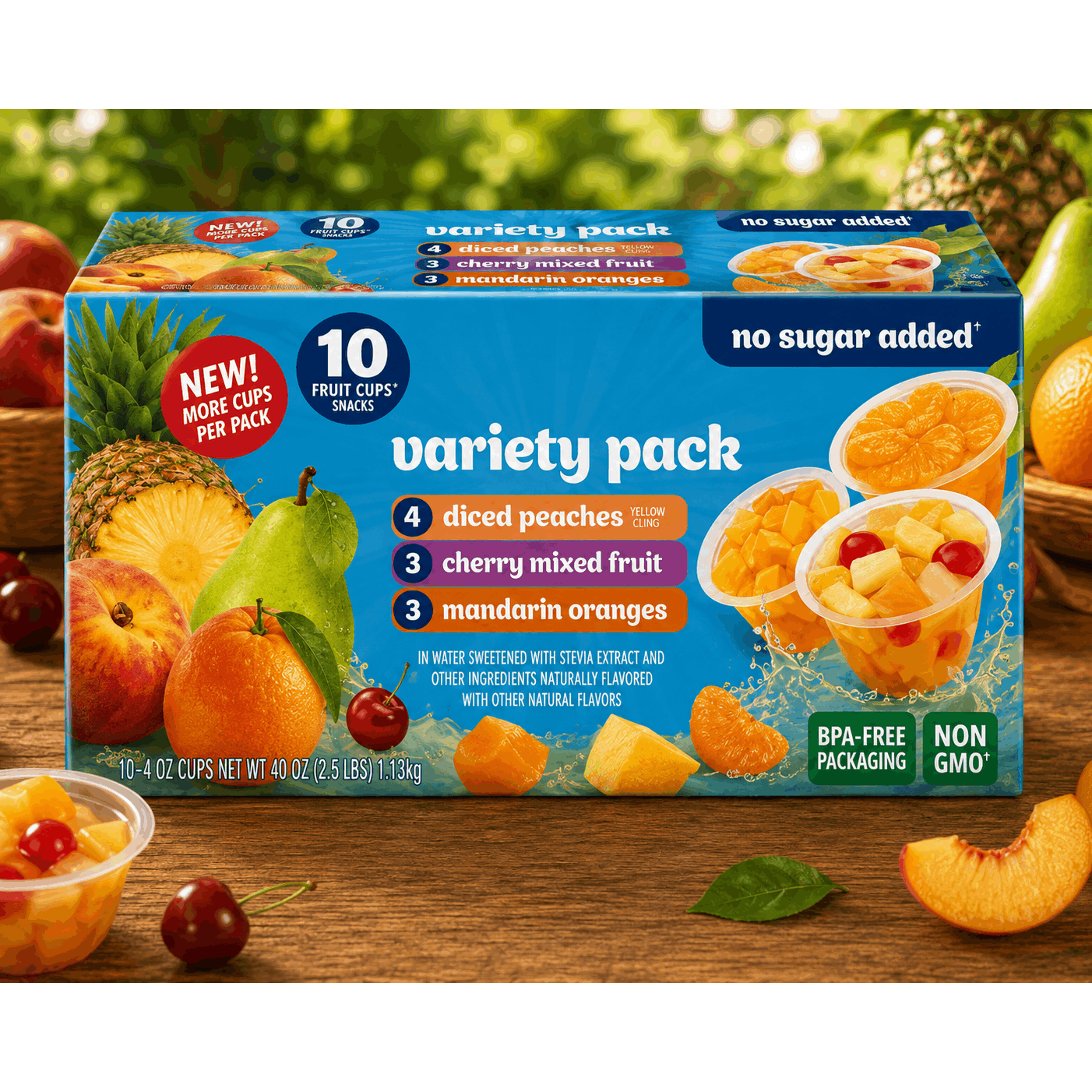 TEMU Premium Authentic No Sugar Added Fruit Bowls In Water Variety Pack, 4 Oz 10 Count Bulk Value Bundle – Assorted Ready-to-enjoy Fruit Cups,