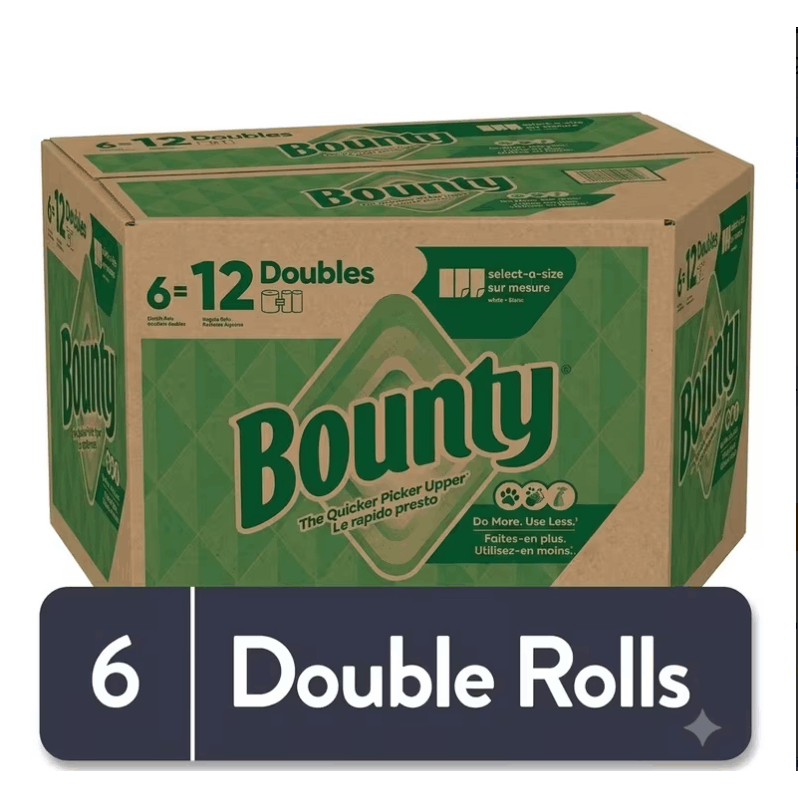 TEMU (6 2mega )bounty -a-size Kitchen Paper Towel Rolls, 2-ply, 6.5 X 12.5, White, Double Size Rolls, 111 Sheets Per Roll