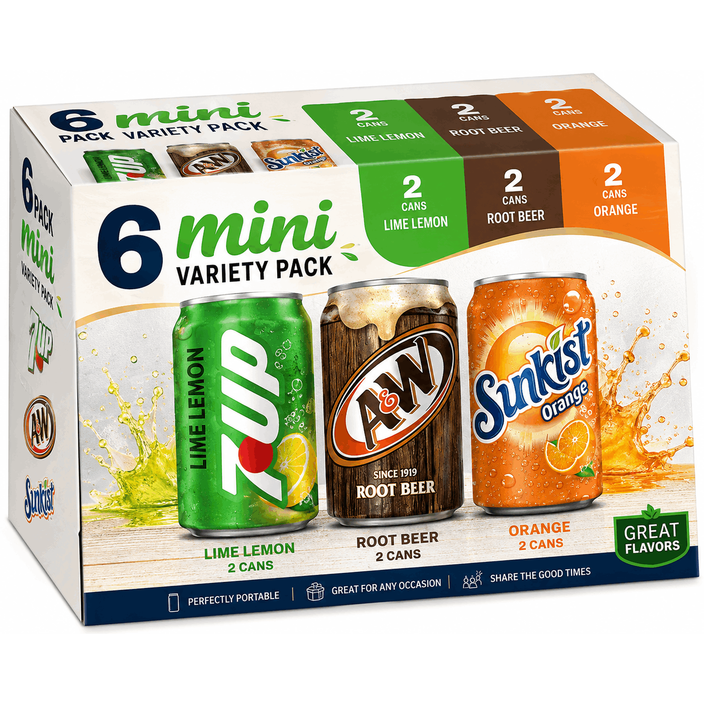 TEMU , A&w Root Beer And Sunkist Citrus Soda Variety Pack, Mini Cans, 7.5 Fl Oz Each, 6 Total Cans– Classic Soft Drink Assortment With Lemon-lime,