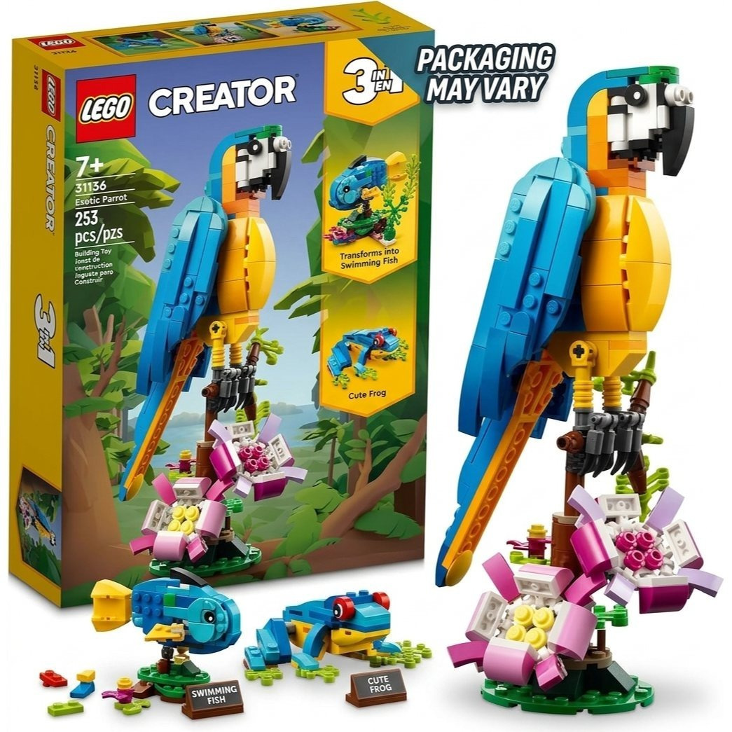 TEMU | In 1 Exotic Parrot Set 31136 | Into Swimming Fish & Cute Frog | Animal Toys | Packaging May