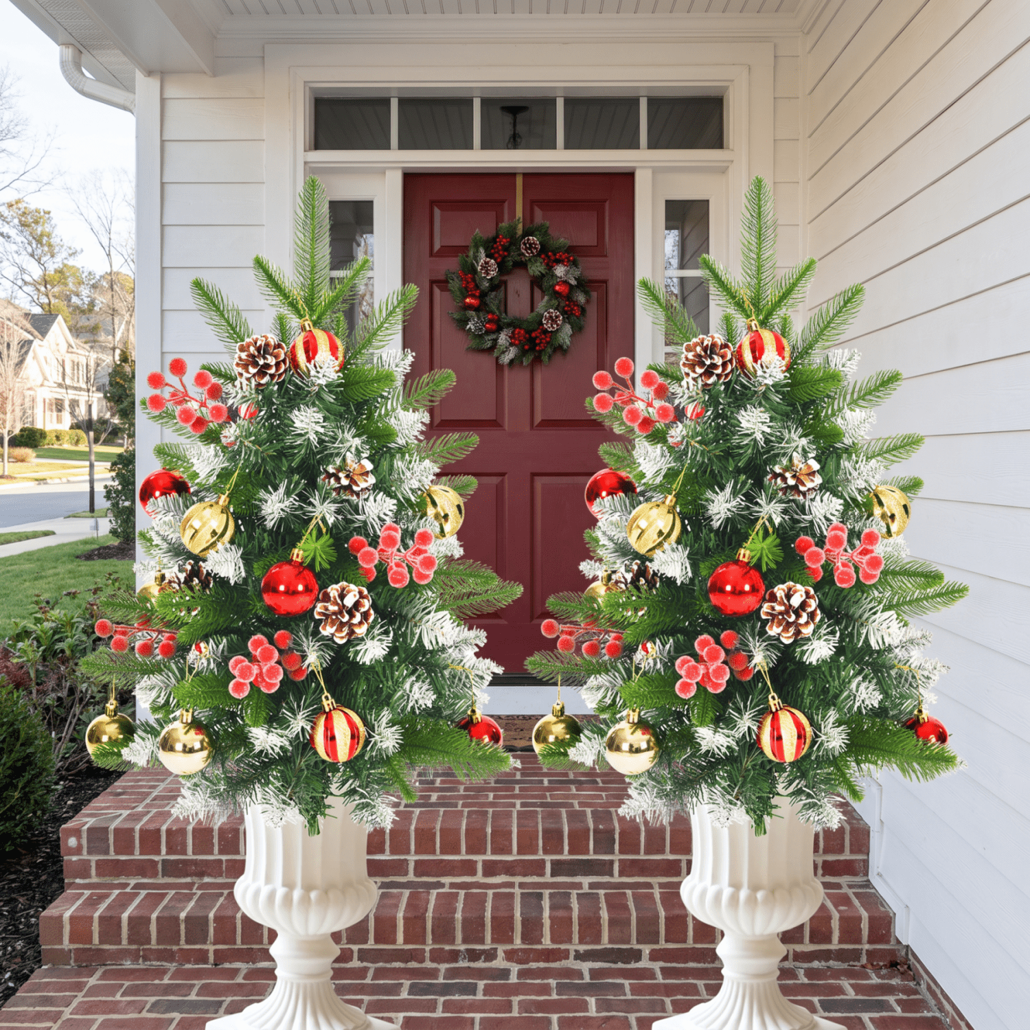 2pk 30 Inch Christmas Trees Outdoor Porch Light Up Small Christmas Trees 120 Led Warm Light Lighted Pathway Flowerpot Christmas Trees With Timer Function Auto 8 Mode Lighting (pot Not )