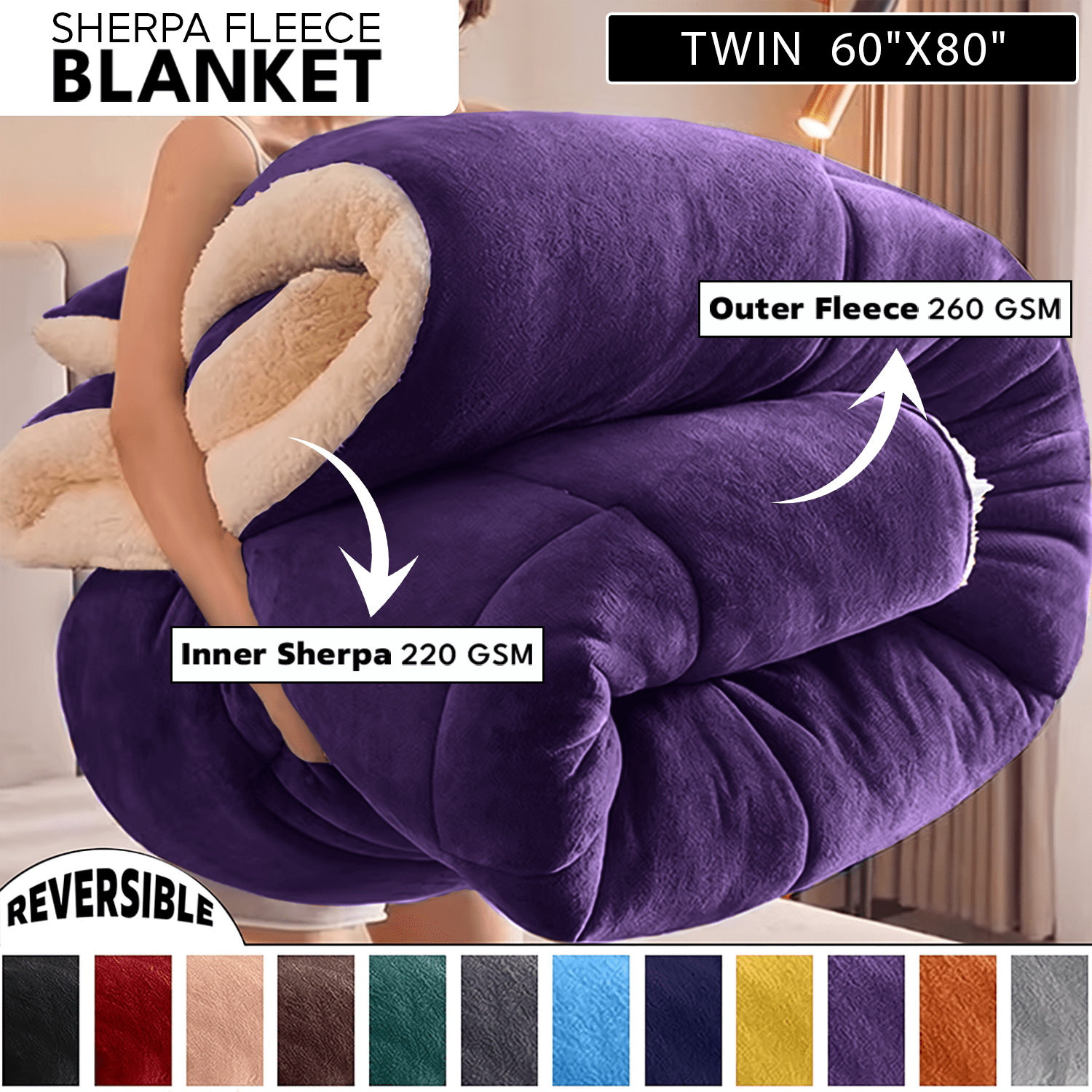 item picture 480gsm heavy sherpa fleece blanket double sided warm throw for couch bed office and travel reversible     sofa decoration holiday gift sofa blankets
