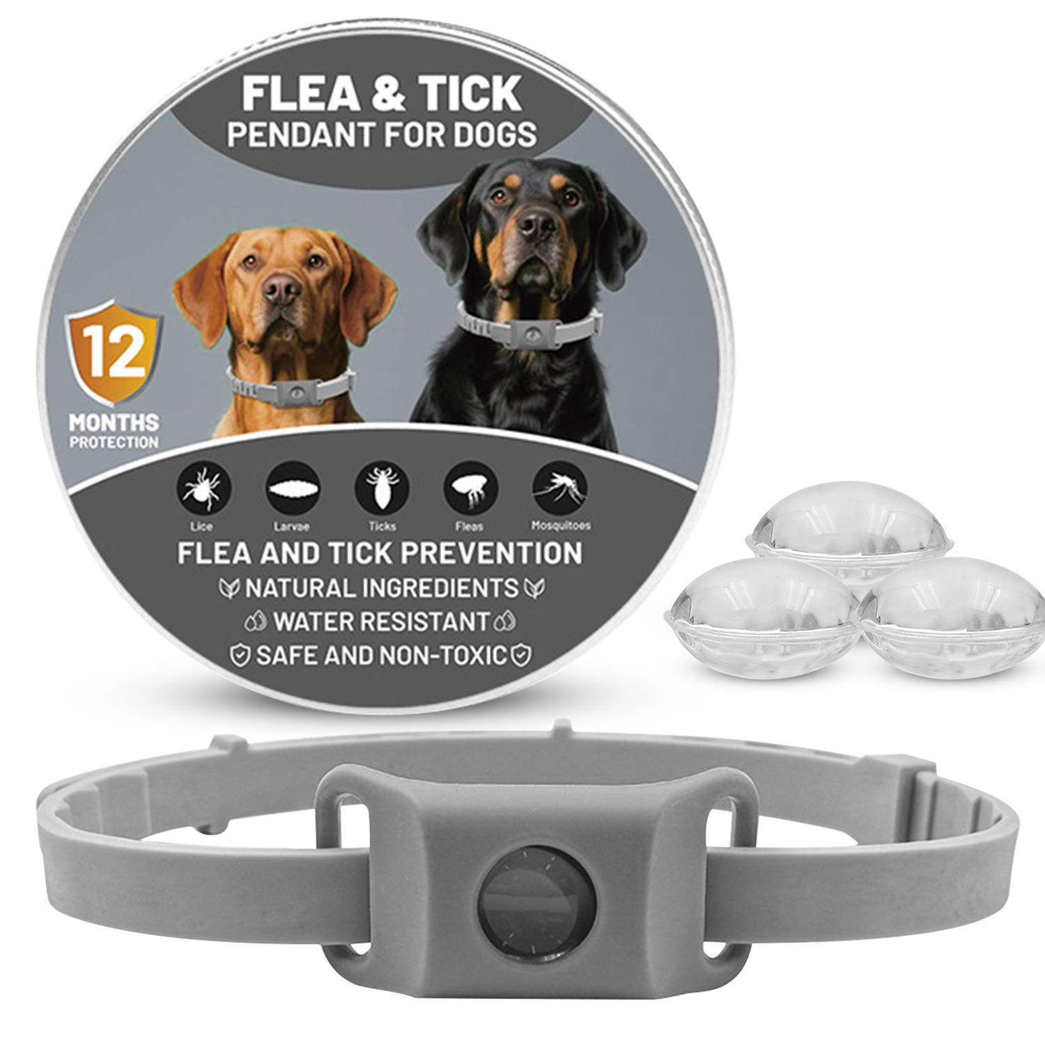 TEMU 1/3 Pieces Of Gray Dog Collar, With Replacement Core. Adjustable In Size, Suitable For Large Dogs And Puppies. , Suitable For Indoor And Outdoor