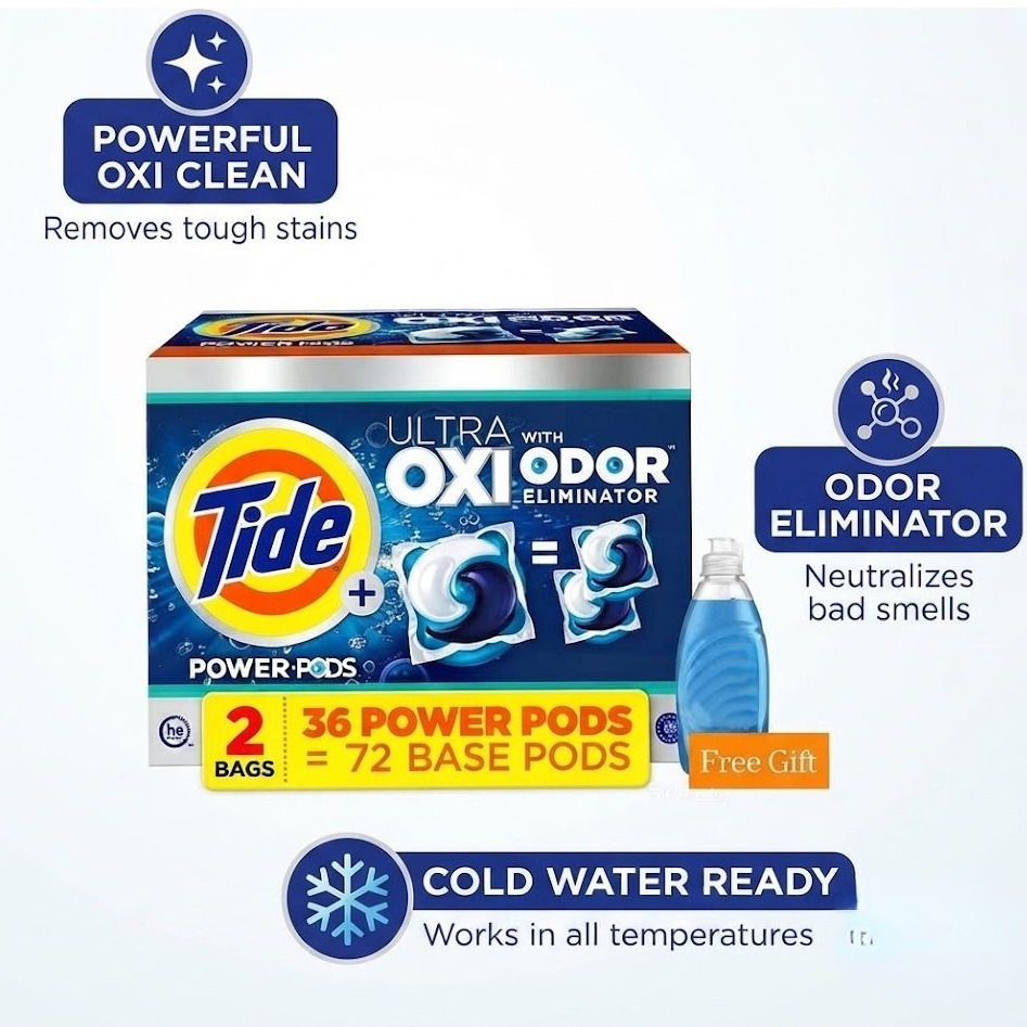 TEMU With Ultra Oxi Laundry Detergent , 2 Bags, 36ct, Remove Tough Stains And Odors, Travel Size Package, Daily Household Item, With Free Dawn Dish