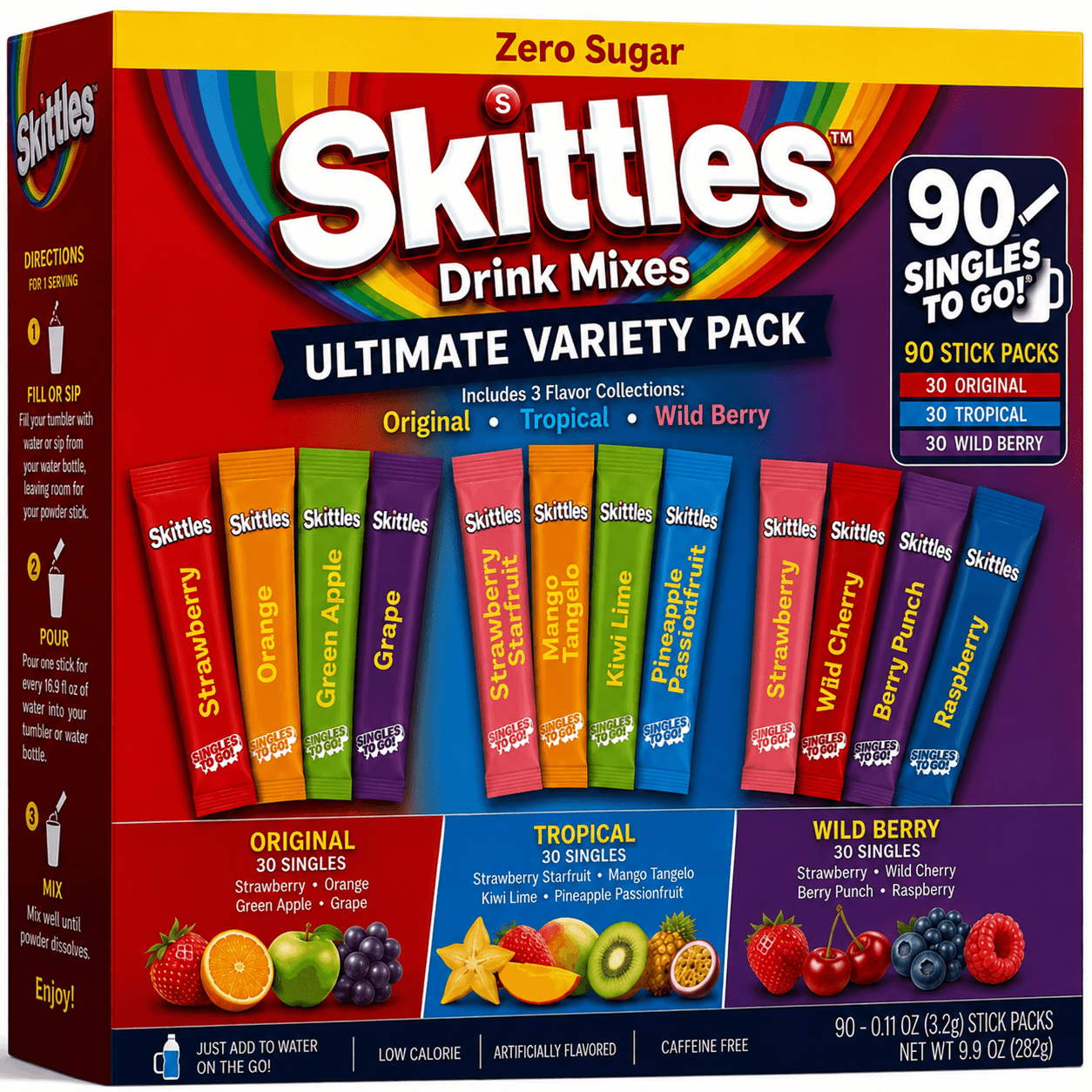 TEMU Skittles 0 Sugar Variety Pack 4 Different Flavors Tropical Wild Berry  Original 90 Counts