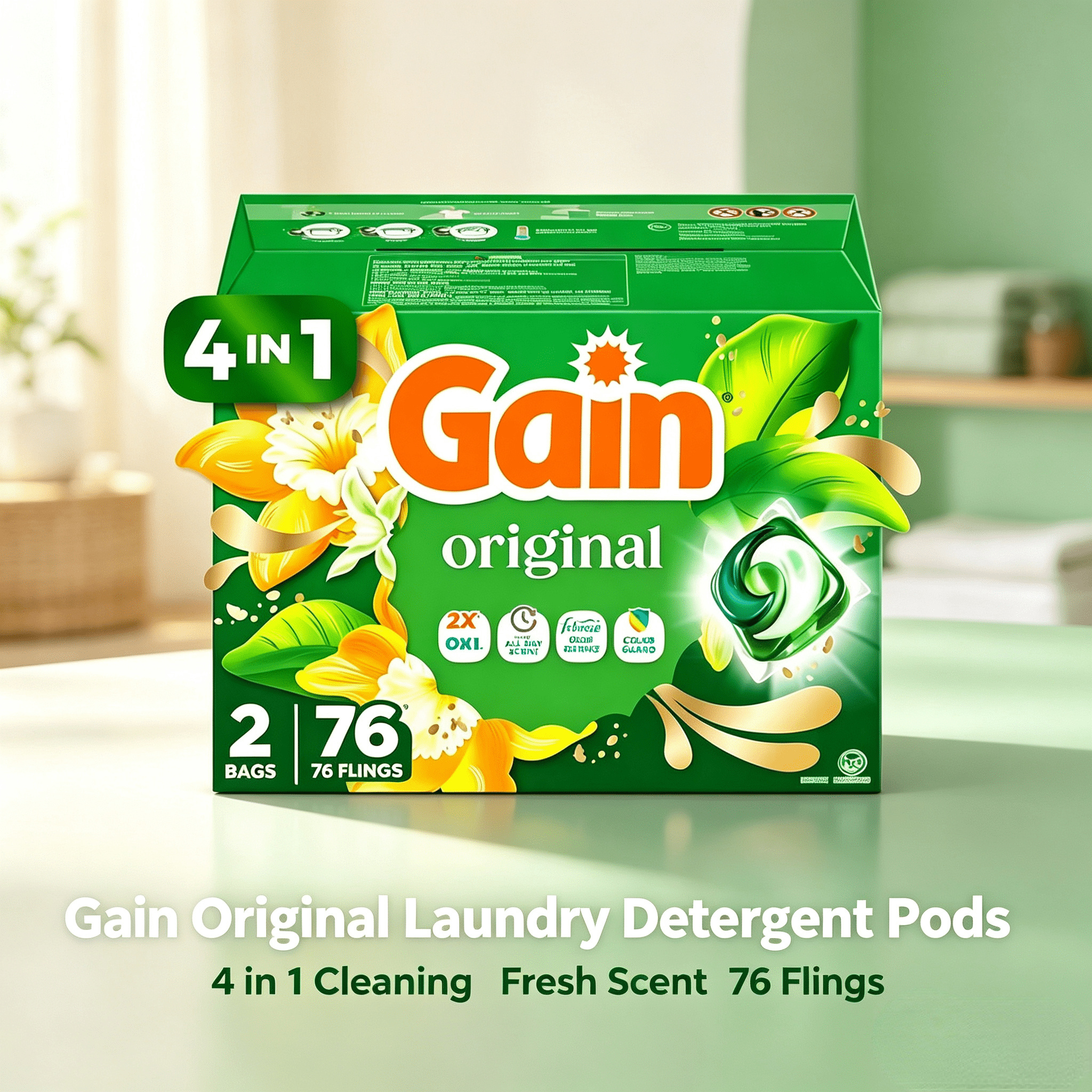 TEMU Gain Deep Detergent , 2 Bags, Scents, Great For Daily, Laundry Pods, Odor Defense & ----- For Household Clothing Bedding Laundry