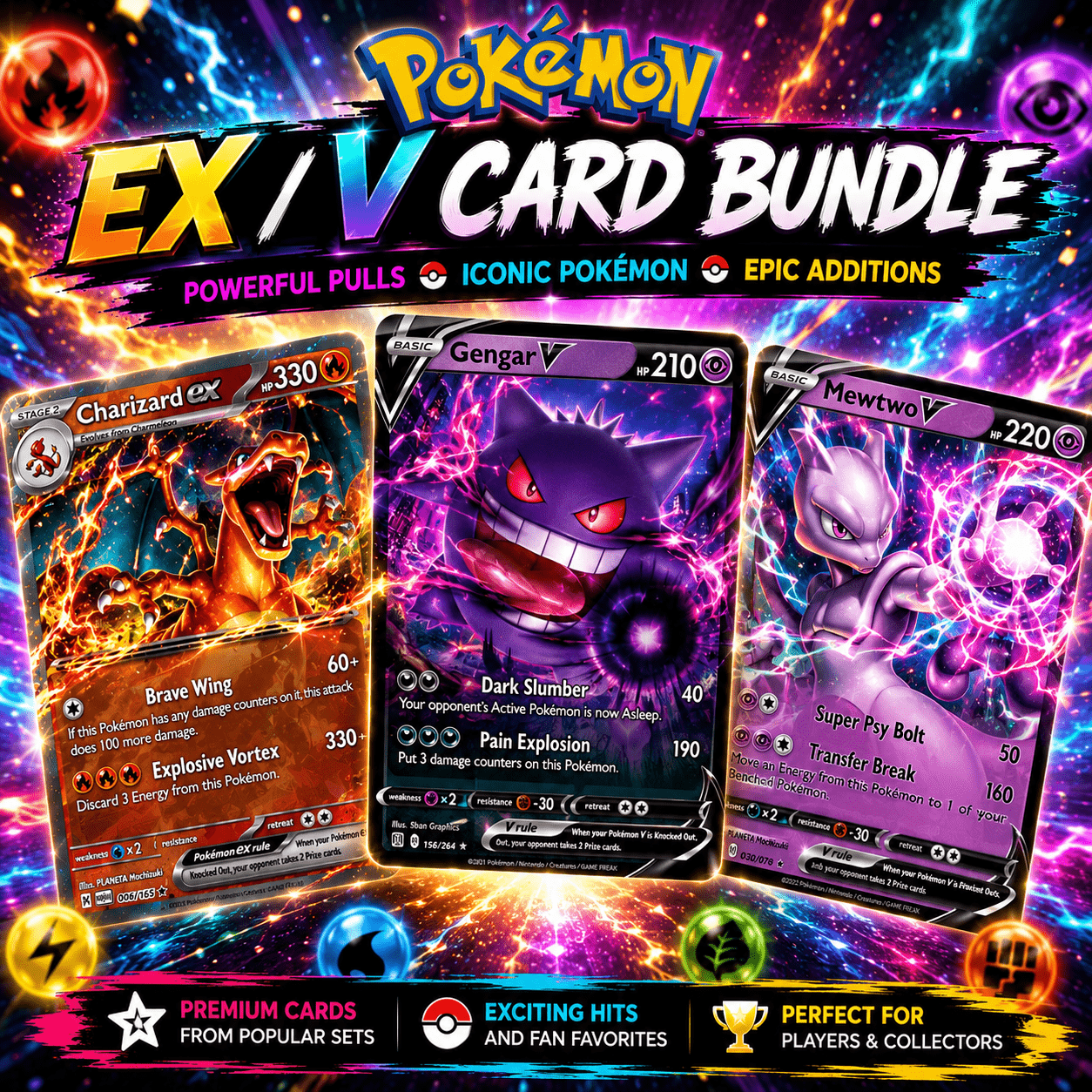 TEMU Ex & Lot + Bonus Gift + Card Protector! Ultra Rare | Includes 3 Cards | Double Rare | - Cards Lot! Tcg - 100% Authentic