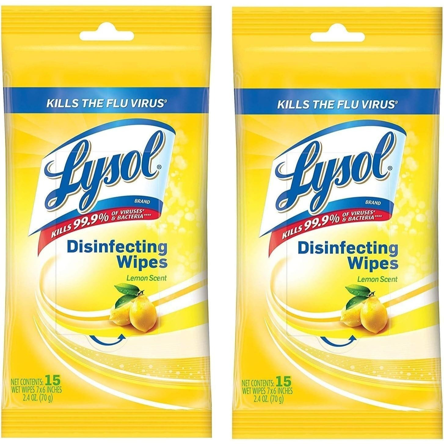 TEMU Wipes Pack, Travel Size, Lemon Scent, 15 Count (pack Of 2)