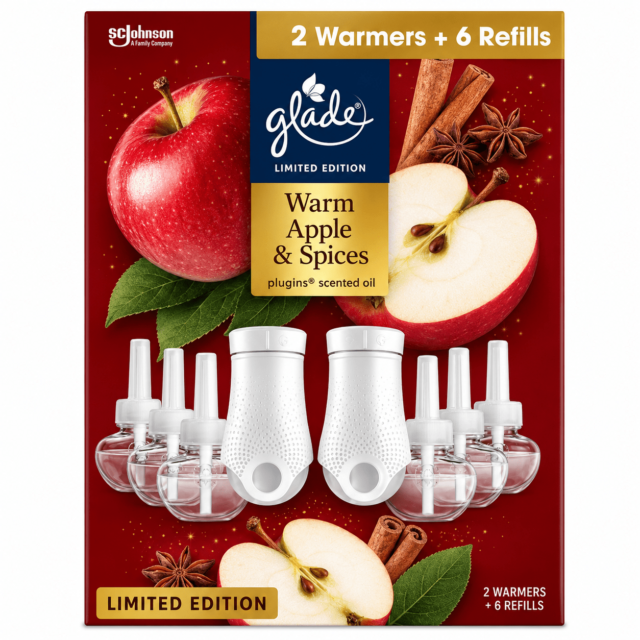 TEMU Plugins Scented Oil Starter Kit, Warm & Spices, Edition, 2 Warmers + 6 Refills, Plug-in Air Freshener