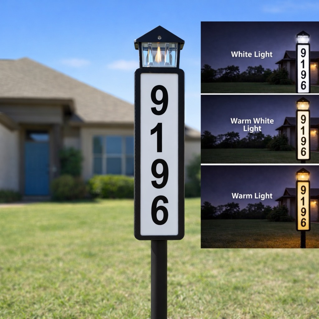 TEMU Solar Powered Address Sign Light, Waterproof Outdoor House Number Light, Daytime Solar Charging, Multiple Light , For Home, Yard, Garage &