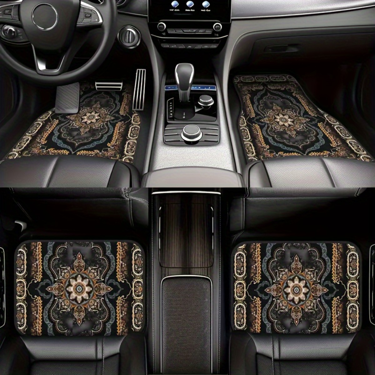 TEMU 4-piece Set Of Vintage Floral Pattern Car Floor Mats, Non-slip And Washable Car Floor Liners, Suitable For Types Of Vehicles, Protect The Vehicle Interior And Keep The Car Clean