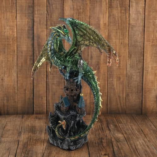 apw 7 5 dragon on castle figurine decorative resin statue sculpture for home office or bookshelf a unique collectible and perfect gift for holidays and birthdays