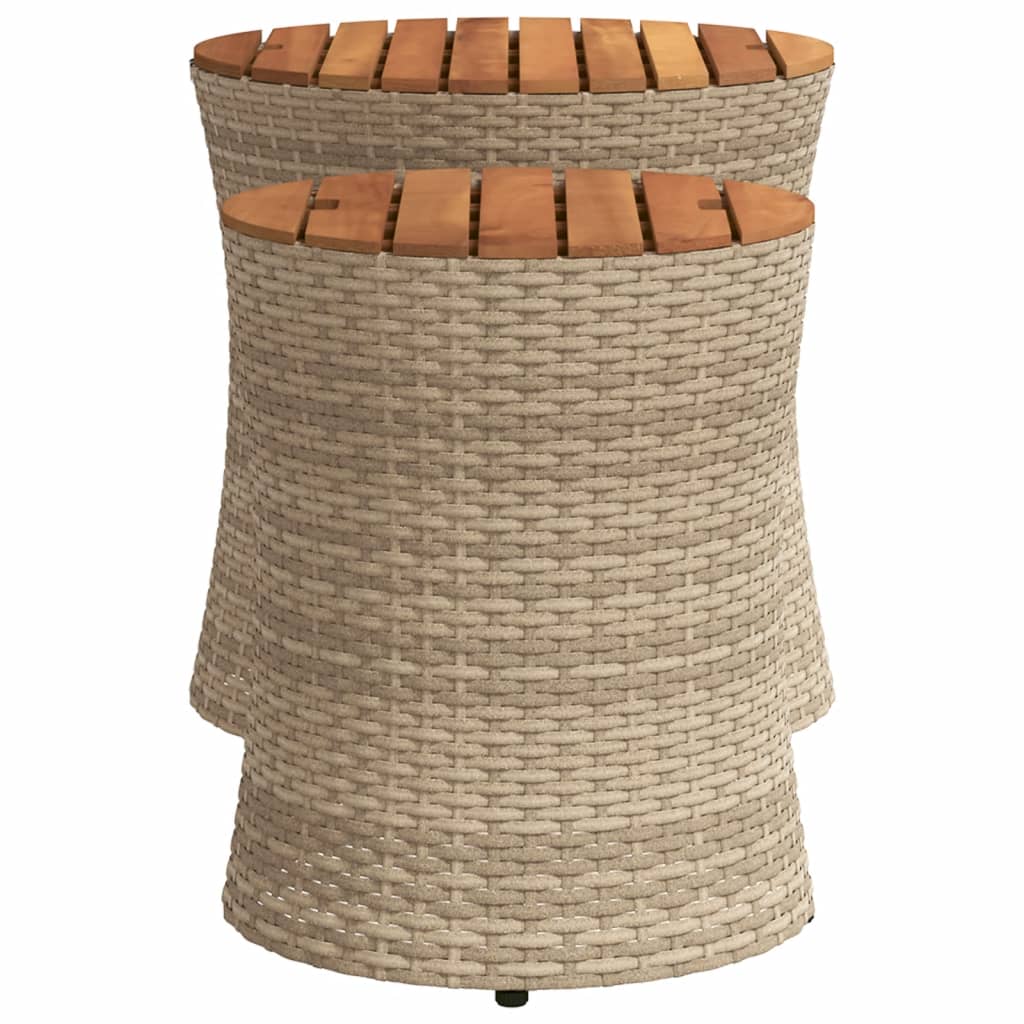 vidaXL Patio Side Tables 2 pcs with Wooden Top Beige Poly Rattan
