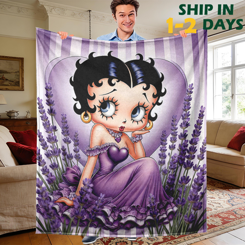 1pc 280gsm Lavender Themed Flannel Blanket, Cute Design With Purple Dress And Lavender Elements, Super Soft Cozy Plush Throw, Ideal Gift For Fans Fri