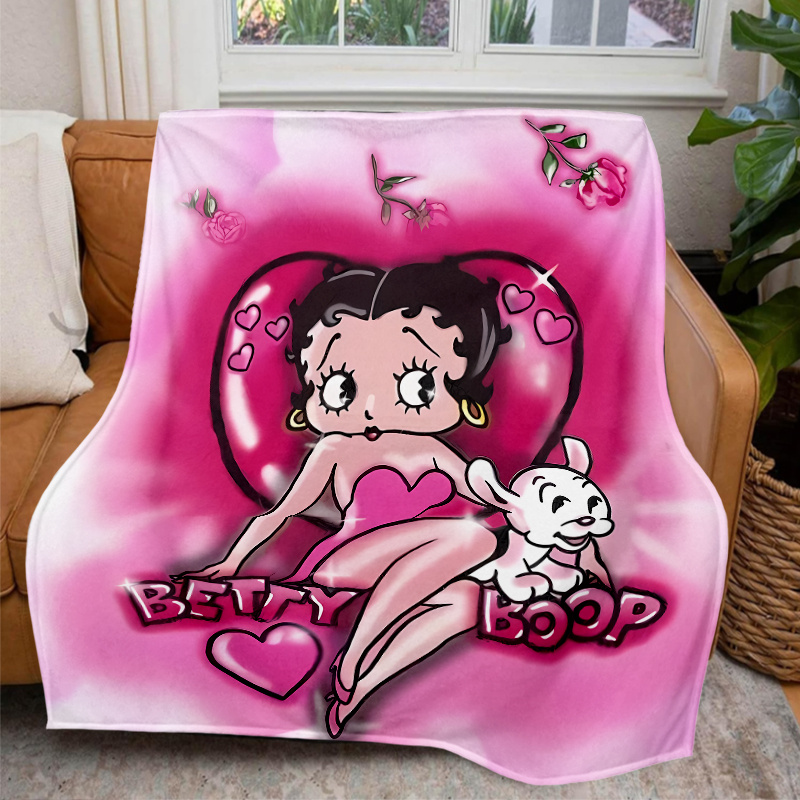 TEMU Cartoon Pink Floral Flannel Blankets Gifts, 280gsm Ultra Soft Flannel, Lovely Throw Blanket Presents, Bed, Sofa, Travel, Or Car Use. Machine