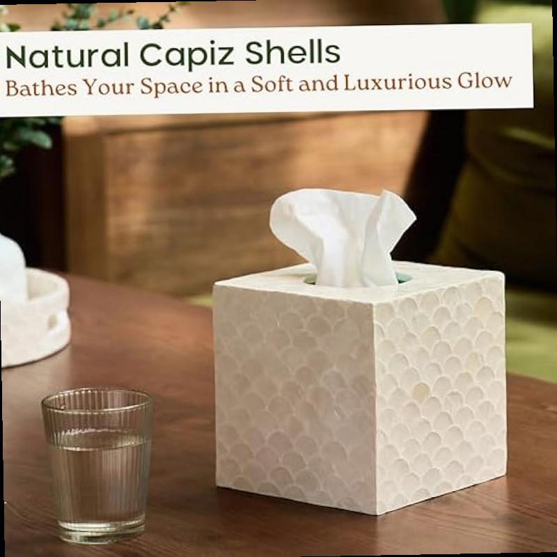 5 9 capiz tissue box cover square decorative tissue holder with bottom slider handmade bathroom accessories elegant   for vanity bedroom office coastal d cor natural Product details 1