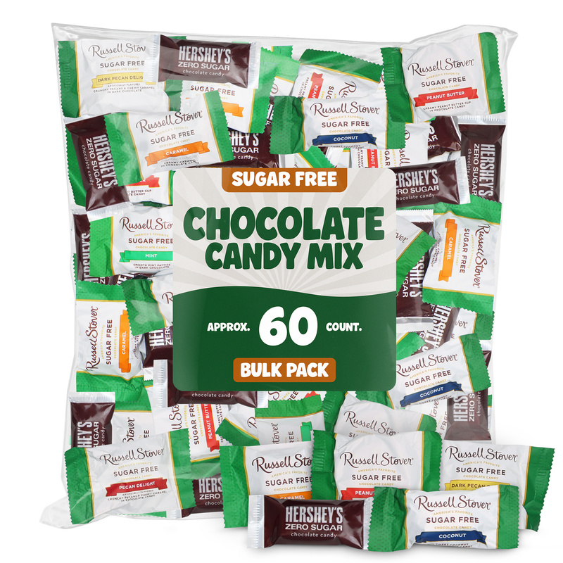 TEMU Sugar Free Chocolate Candy Mix - Bulk Pack Of Approx. 2 Pounds Individually Wrapped Russell Stover & Hersheys 0 Sugar Chocolates - Assorted