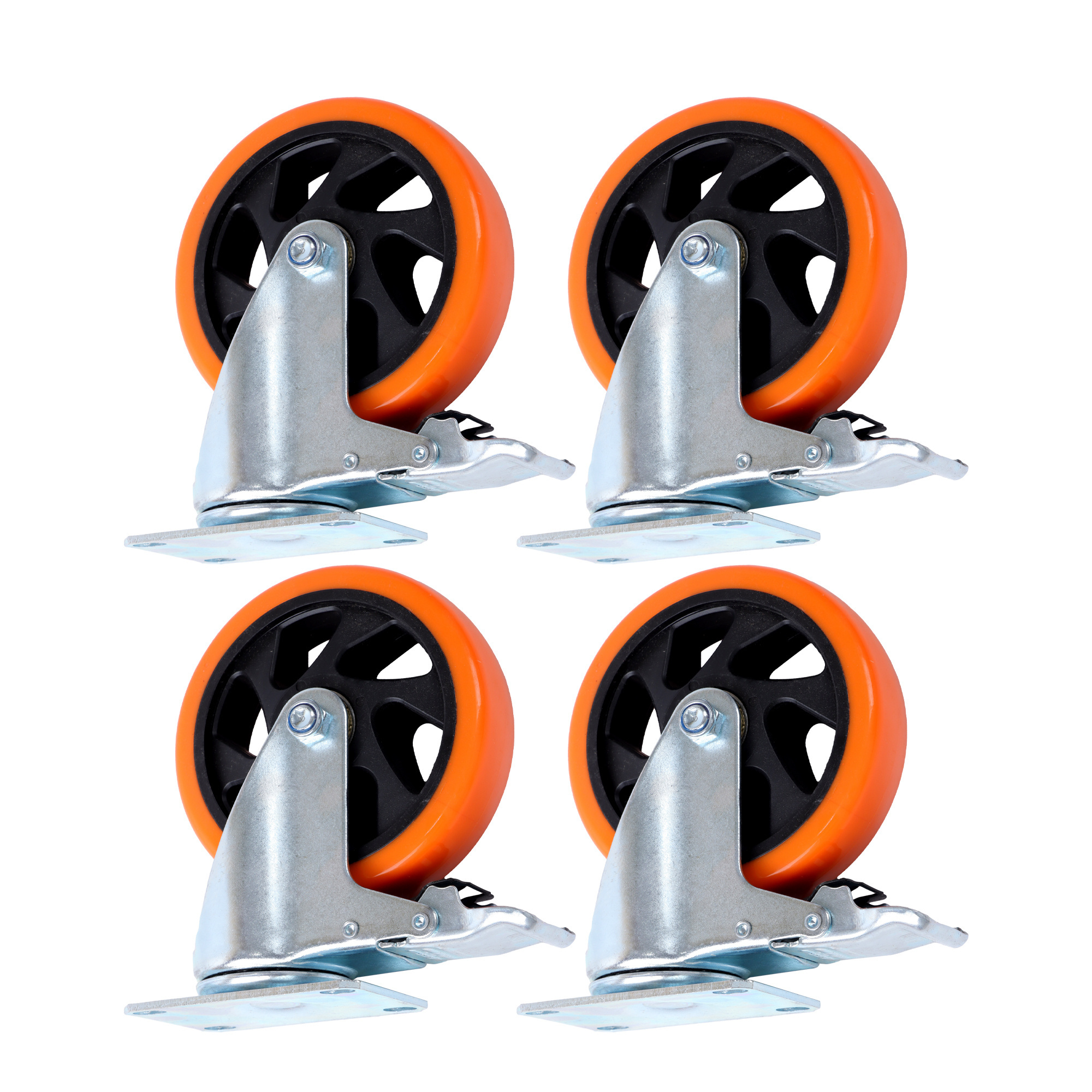TEMU 4 Pack 5 Inch Orange Swivel Casters With Brakes, 1400 Lbs Load Capacity Per Caster, Silent Rolling Bearing System, Multi-surface Floor Friendly