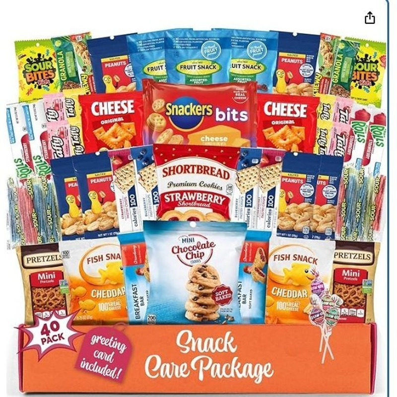 Snack Box Variety Pack (40 Count) Candy Gift Basket - College Student Care Package, Prime Food Arrangement Chips, , Bar's