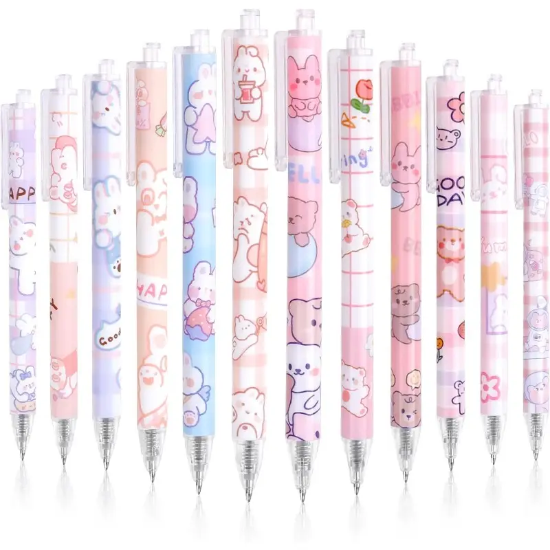 12pcs cute gel ink pens kawaii cartoon pens 0.5mm black retractable rollerball pens set student supplies for girl women writing journaling taking notes set to school school supplies Product details 0