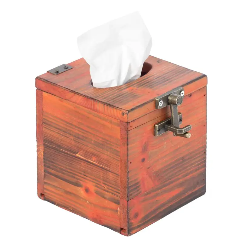 square wooden rustic lockable tissue box cover holder Product details 0