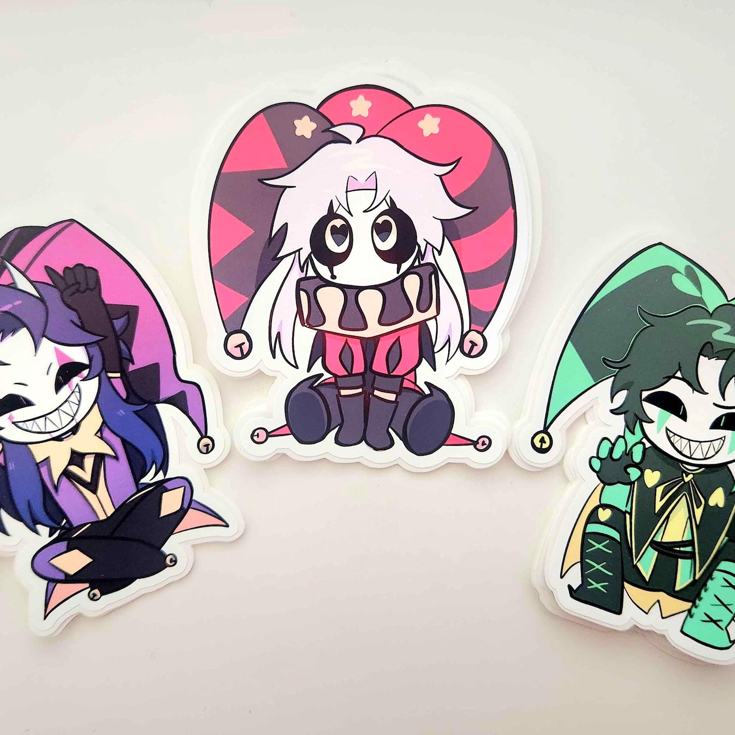 Circus Character Die-Cut Acrylic Sticker Keychain, Cute Chibi Clown Jester Bag Charm