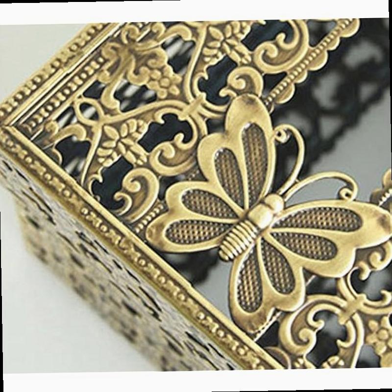  vintage rectangle tissue holder antique decorative metal tissue box cover is designed   pattern brass matt gold Product details 3
